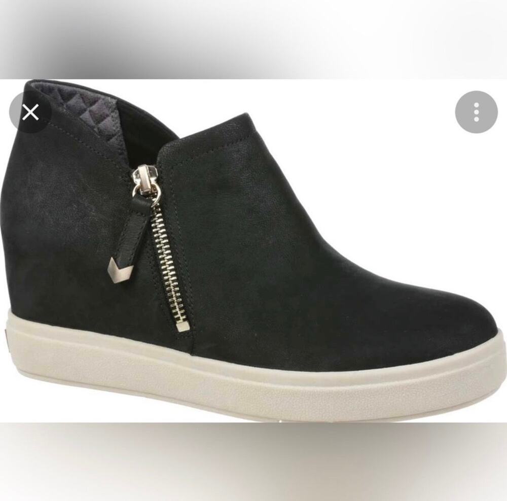 Dr. Scholl's Scout Zip Bootie Black Leather Wedge Sneakers Size 10